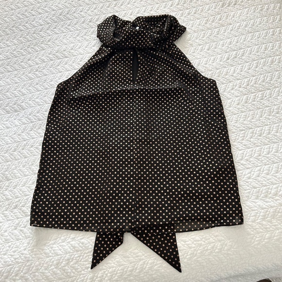 Jason Wu Polka Dot No Sleeve Draped Neck Top with Scarf Sheer Black Gold NWT - Picture 9 of 16